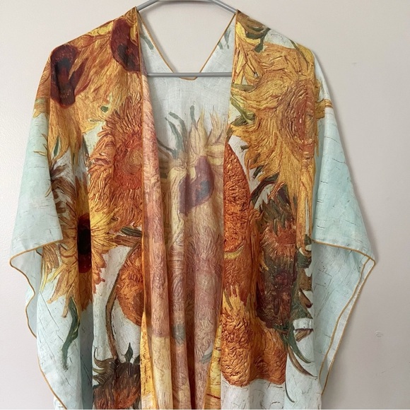 Van Gogh Sunflower Kimono Beach Cover Up Artsy Op Art Teacher Eclectic Grandma - Picture 5 of 12